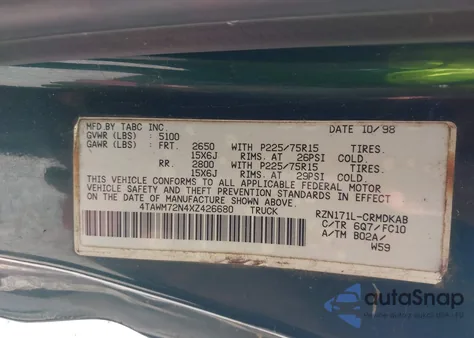 1999 Toyota Tacoma из США, поврежденный, VIN 4TAWM72N4XZ426680